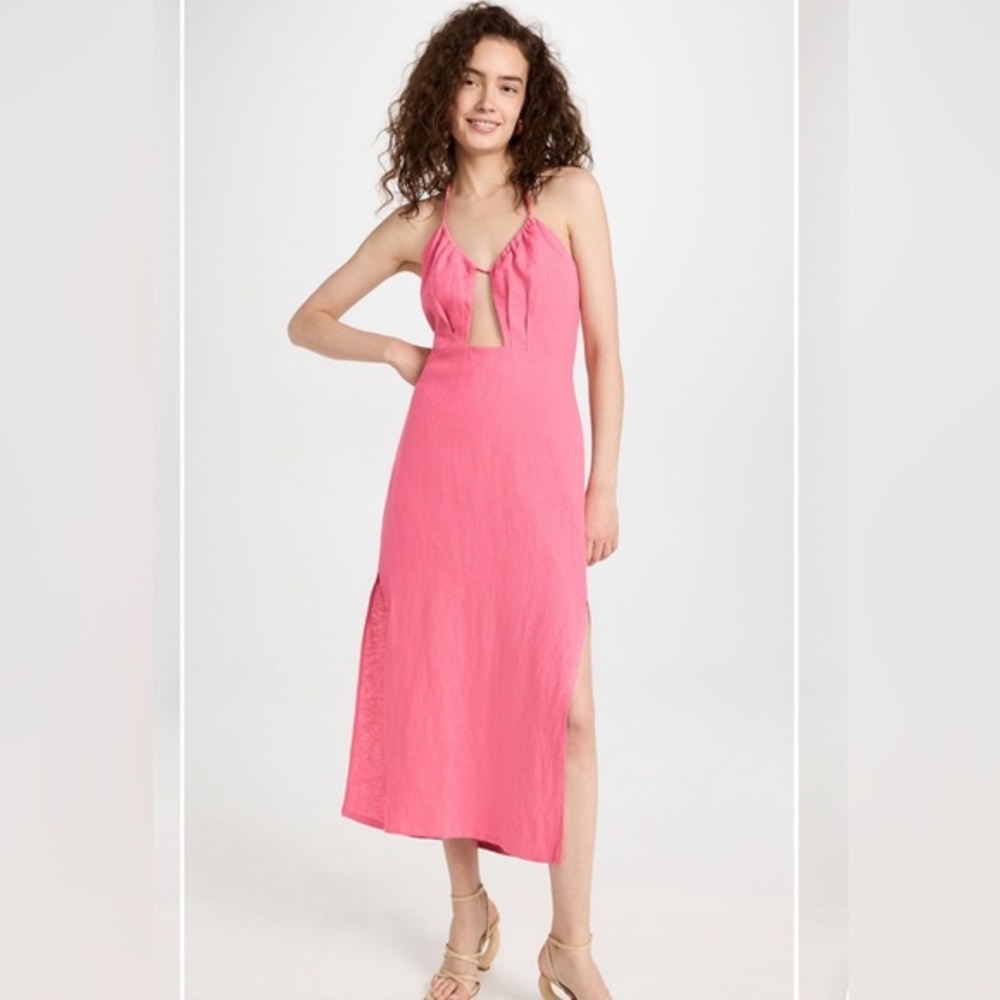 NWT HEVRON Lille Linen Midi Dress in Pink Size Medium